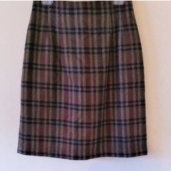 Adolfo Brown Multi Plaid Wool Straight Knee Length Skirt - Size 12 - Picture 5 of 10